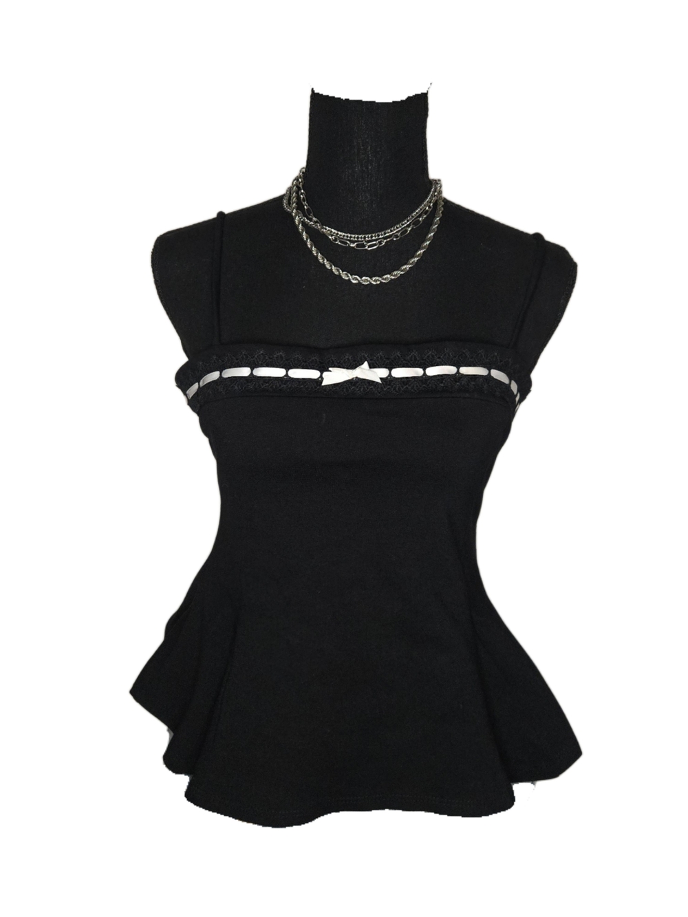 Y2k Black Spaghetti Strap Peplum Bow Tank Top !